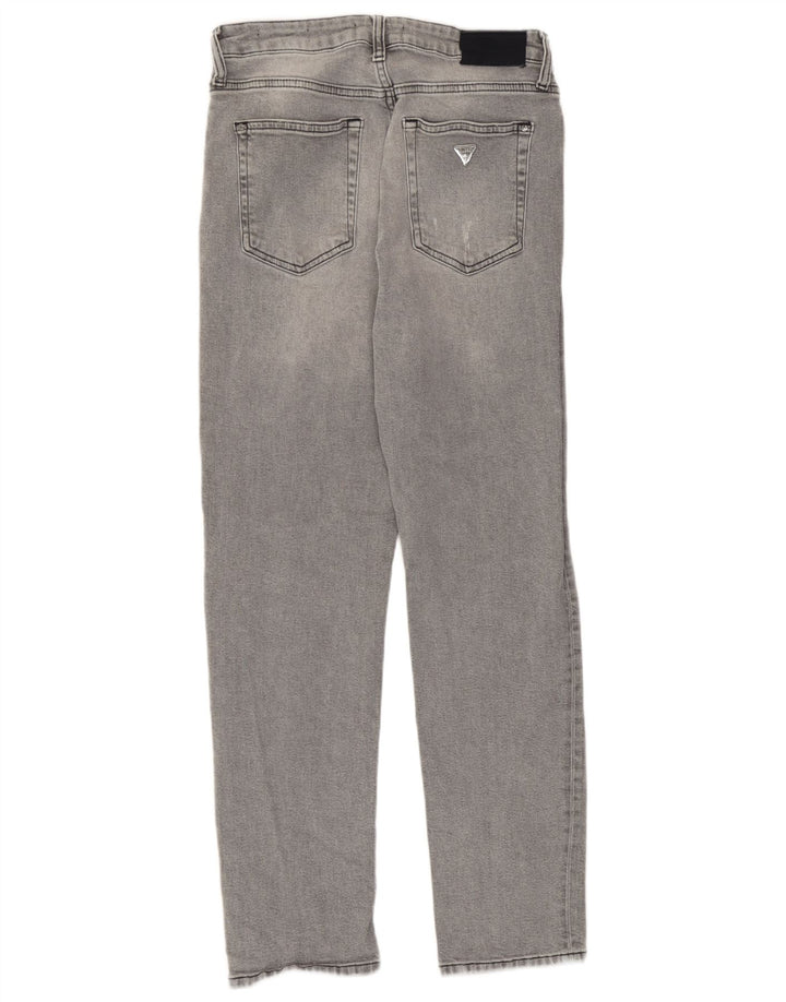 Guess Calça jeans feminina cintura alta desgastada reta W29 L27 algodão cinza