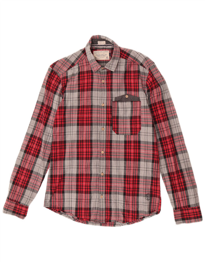 Camisa masculina de flanela Jack & Jones pequena xadrez vermelha de algodão