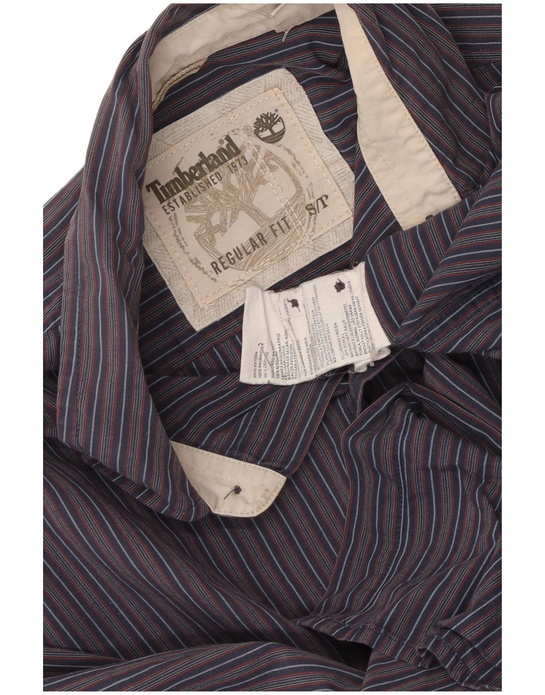 Camisa masculina Timberland Regular Fit pequena listrada azul marinho de algodão