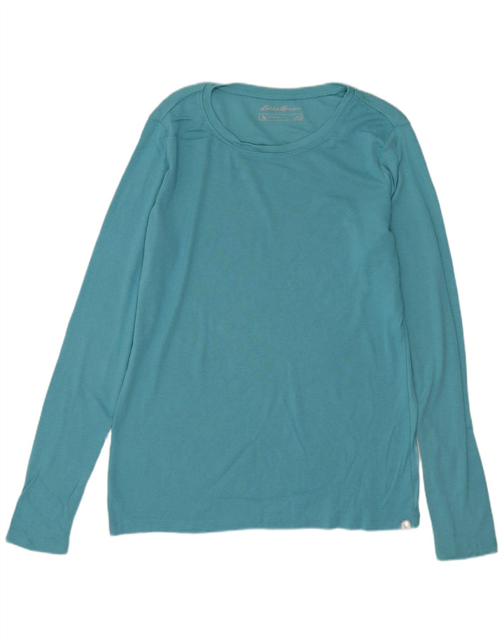 Eddie Bauer Top feminino manga comprida Reino Unido 14 grande algodão azul