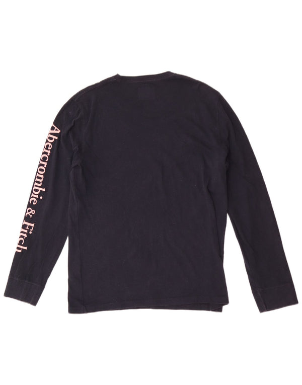 Top gráfico masculino Abercrombie & Fitch manga comprida pequeno algodão azul marinho