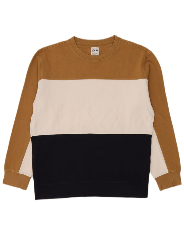 Zara Moletom Masculino Jumper Grande Multicolorido Colorblock Algodão