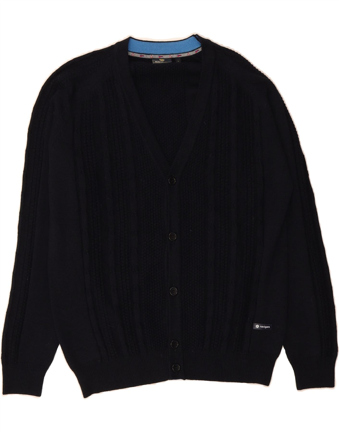 NAVIGARE Mens Cardigan Sweater Large Navy Blue Cotton Vintage Navigare and Second-Hand Navigare from Messina Hembry 