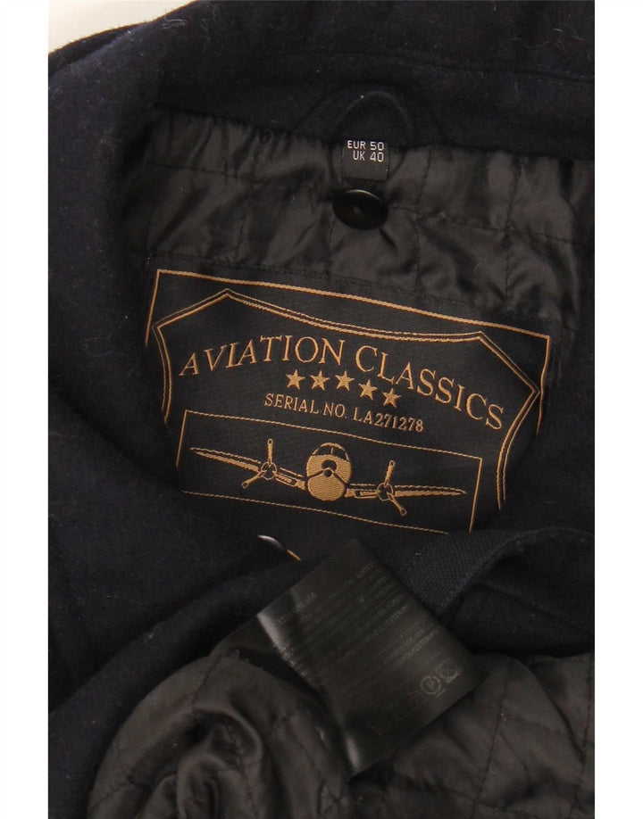 Jaqueta bomber masculina vintage Reino Unido 40 grande lã azul marinho
