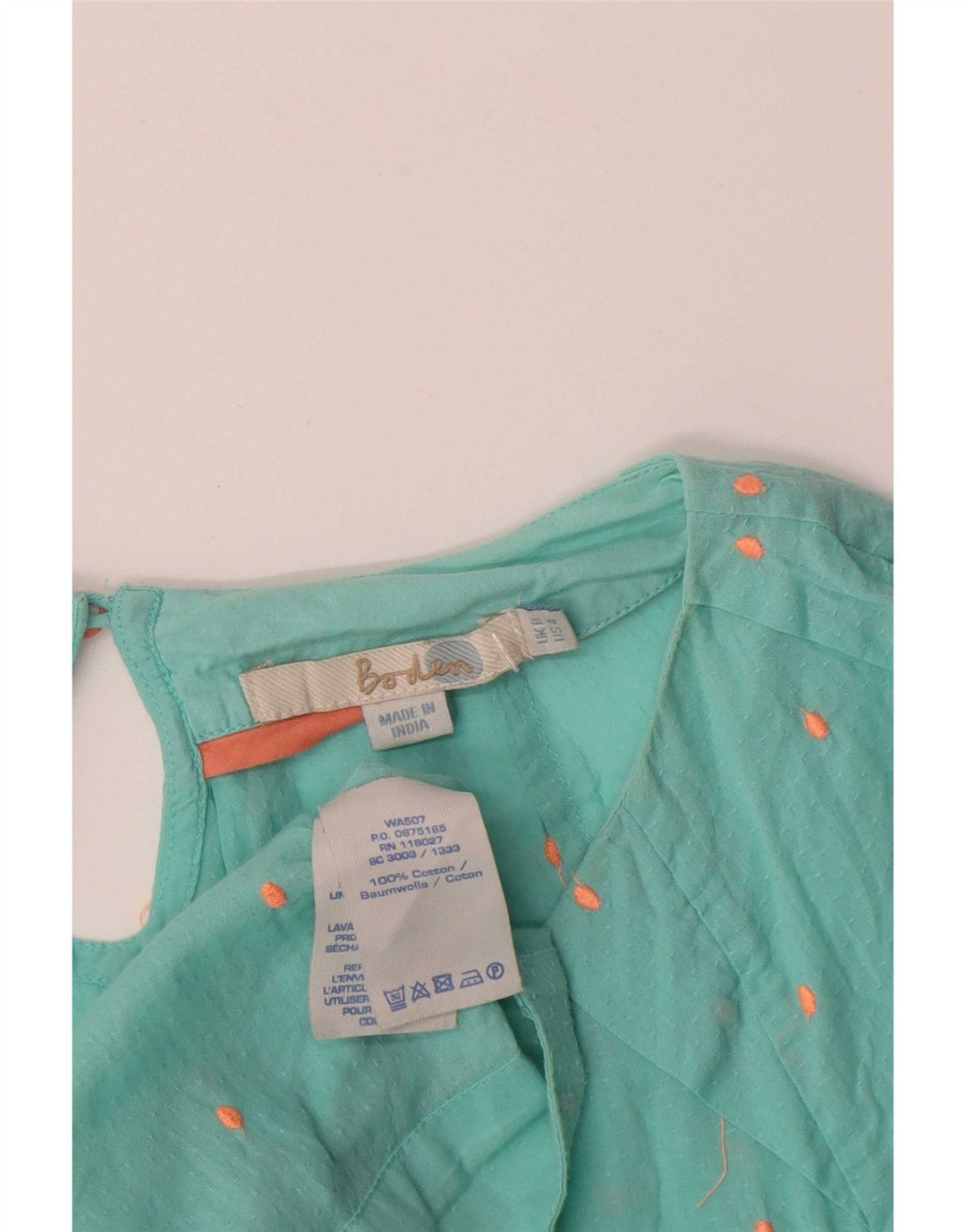 Blusa feminina Boden UK 8 pequena turquesa manchada de algodão