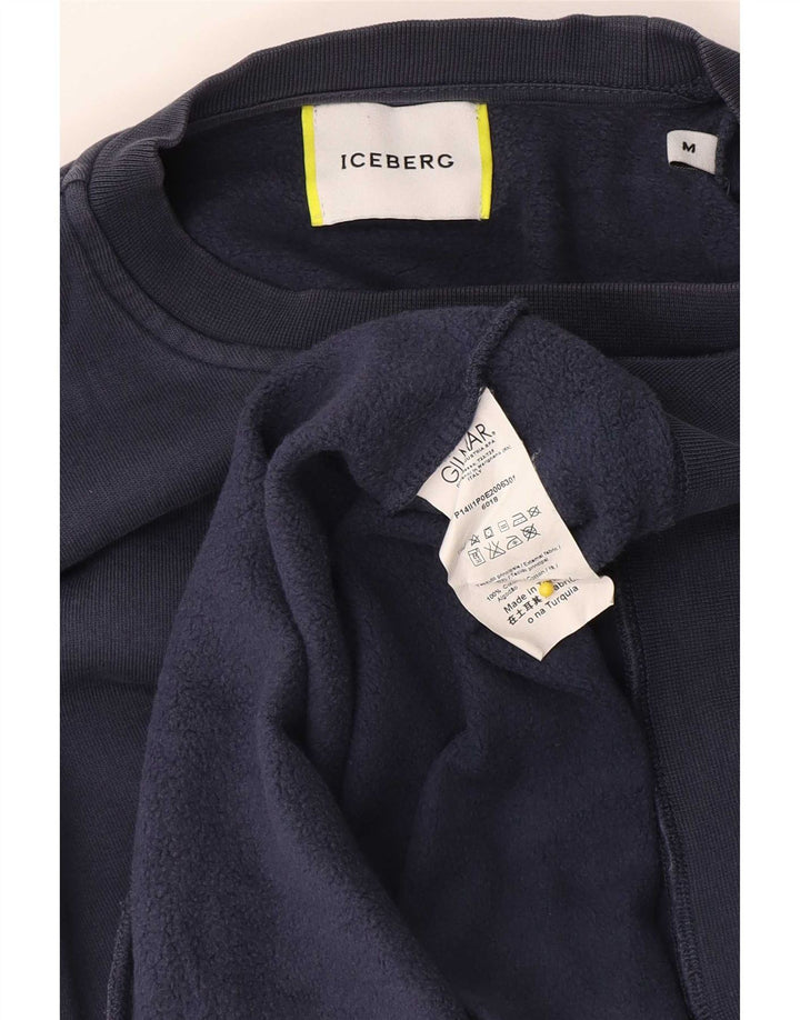 Iceberg moletom gráfico masculino jumper médio azul marinho algodão