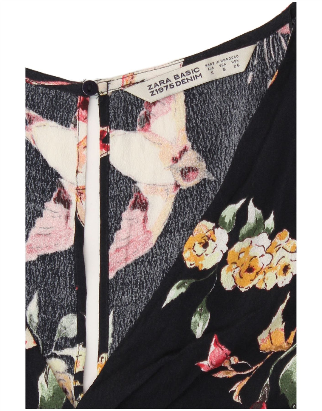 Macacão feminino Zara UK 10 pequeno preto floral viscose