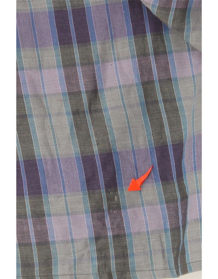 Camisa masculina de manga curta Ungaro tamanho 16 41 linho xadrez roxo grande
