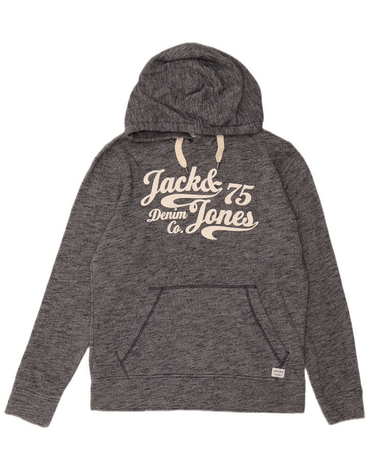 JACK & JONES moletom com capuz masculino gráfico pequeno algodão manchado azul marinho