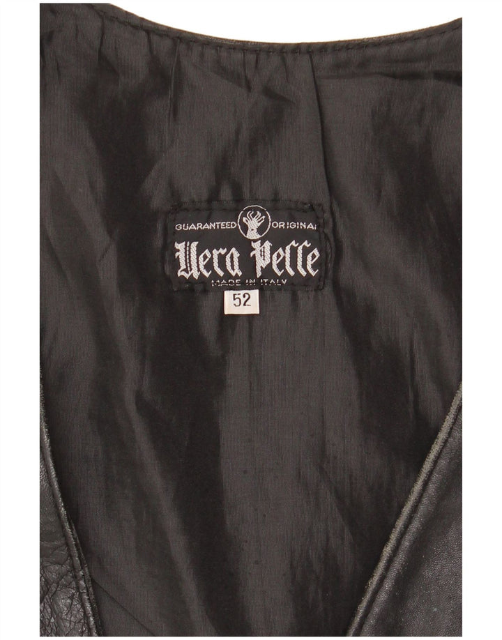 Colete de couro masculino VINTAGE IT 52 grande couro preto