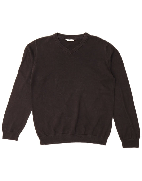 Suéter Marks & Spencer Boys com decote em V 14-15 anos algodão preto