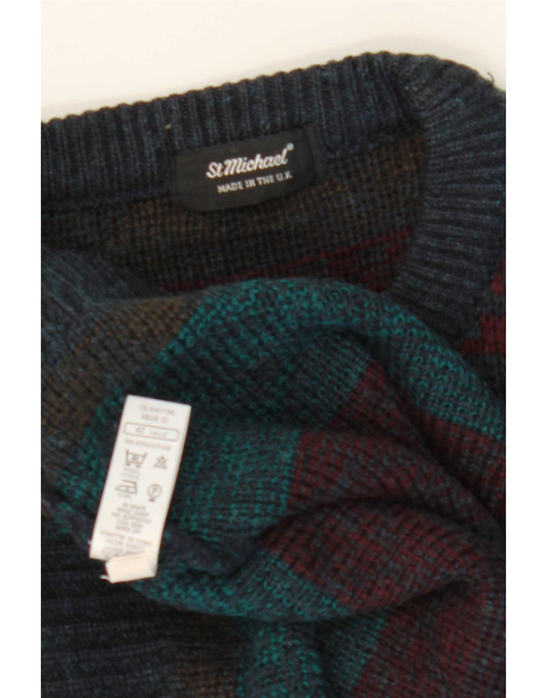 Suéter masculino St Michael com gola redonda e pequeno geométrico multicolorido