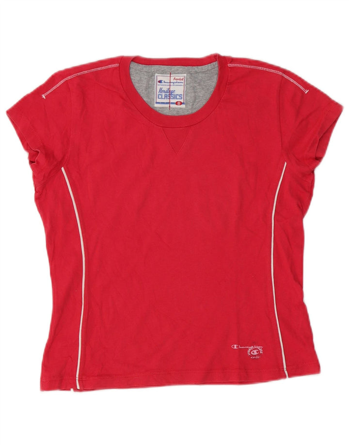 Camiseta feminina Champion Heritage Classics UK 10 pequena de algodão vermelho