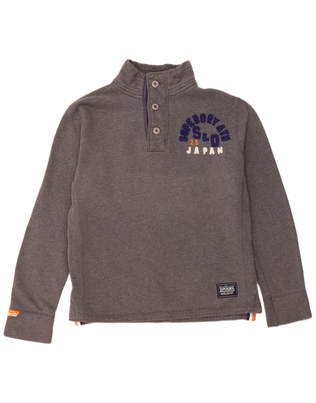 Suéter masculino Superdry com gola redonda e botão gráfico grande algodão cinza