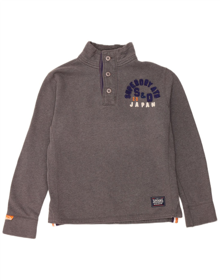 Suéter masculino Superdry com gola redonda e botão gráfico grande algodão cinza