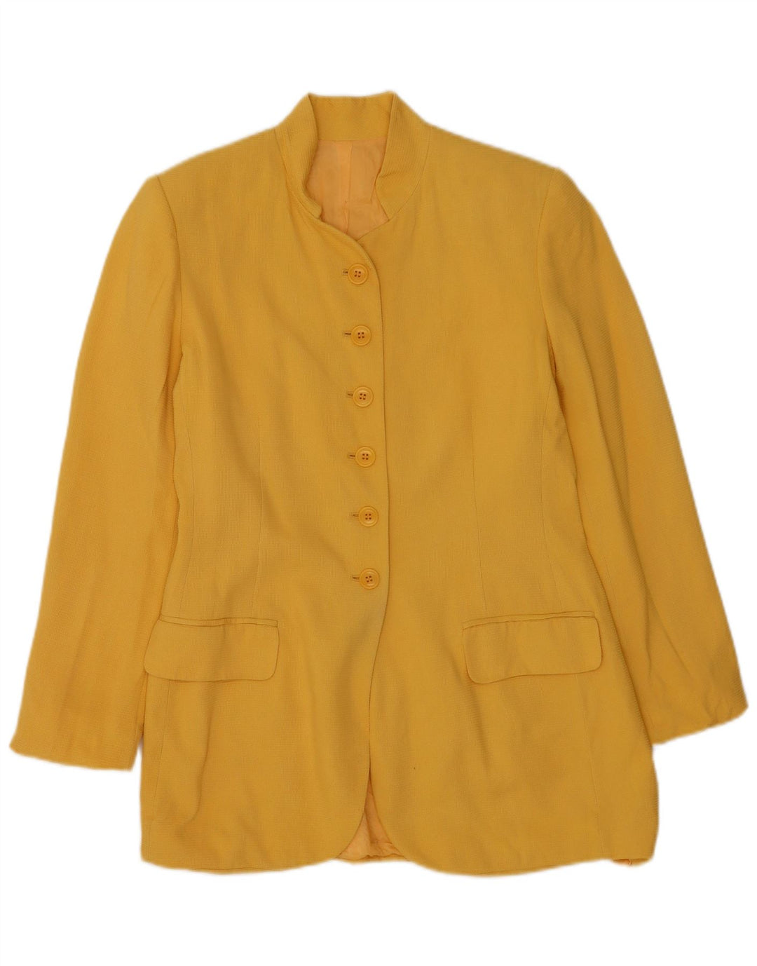 Jaqueta blazer feminina Marilyn Anselm Hobbs com 6 botões Reino Unido 12 seda amarela média