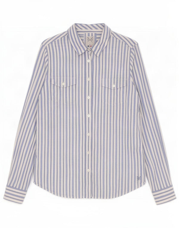 Camisa feminina Crew Clothing UK 12 algodão listrado azul médio