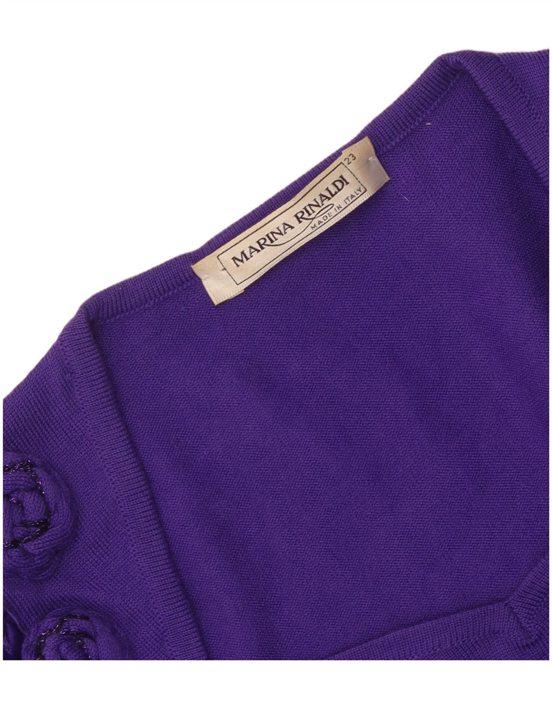 Suéter feminino Marina Rinaldi com gola quadrada tamanho 23 roxo médio