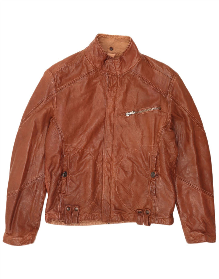 Jaqueta de couro reversível masculina vintage UK 40 grande marrom