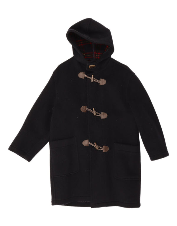 Casaco Duffle Masculino Vintage com Capuz Reino Unido 38 Lã Virgem Azul Marinho Médio