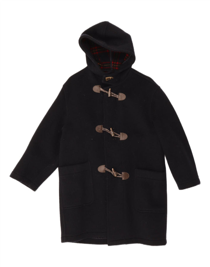 Casaco Duffle Masculino Vintage com Capuz Reino Unido 38 Lã Virgem Azul Marinho Médio