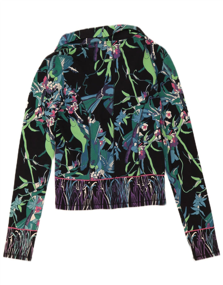 Blazer feminino Custo Barcelona com 2 botões tamanho 3 XS preto floral algodão