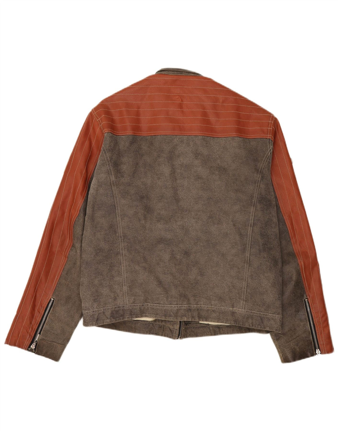 Jaqueta masculina de camurça Tom Tailor UK 44 2XL marrom couro colorblock