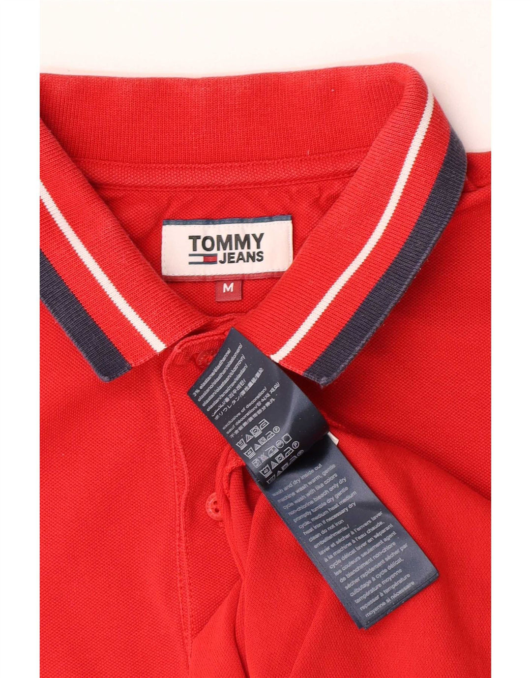 Camisa polo masculina Tommy Hilfiger média listrada vermelha de algodão