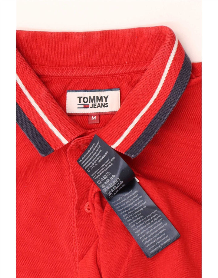 Camisa polo masculina Tommy Hilfiger média listrada vermelha de algodão