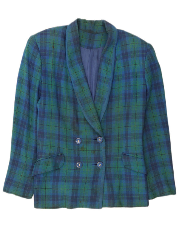 Jaqueta blazer feminina vintage com peito duplo Reino Unido 12 xadrez verde médio
