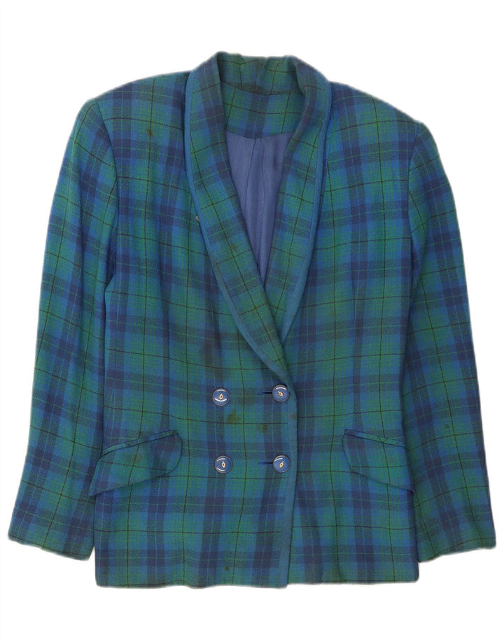 Jaqueta blazer feminina vintage com peito duplo Reino Unido 12 xadrez verde médio
