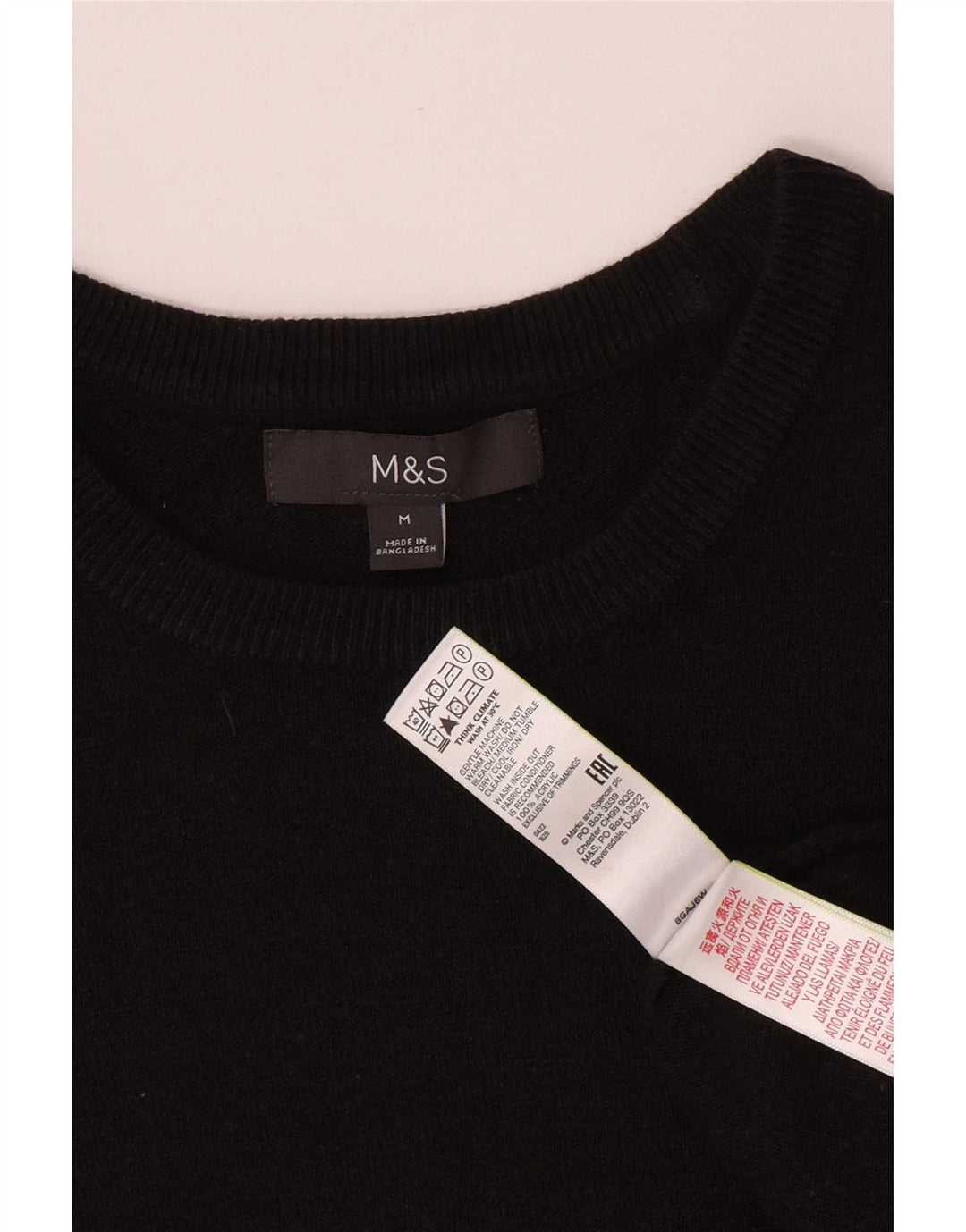 Suéter masculino Marks & Spencer com gola canoa, acrílico preto médio
