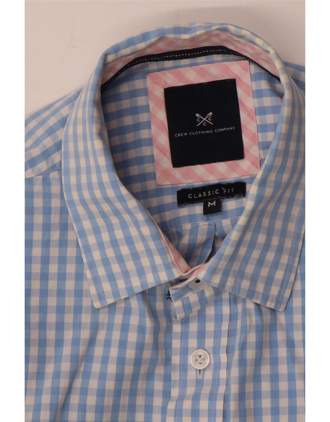 Crew Clothing Camisa masculina clássica de ajuste médio azul guingão