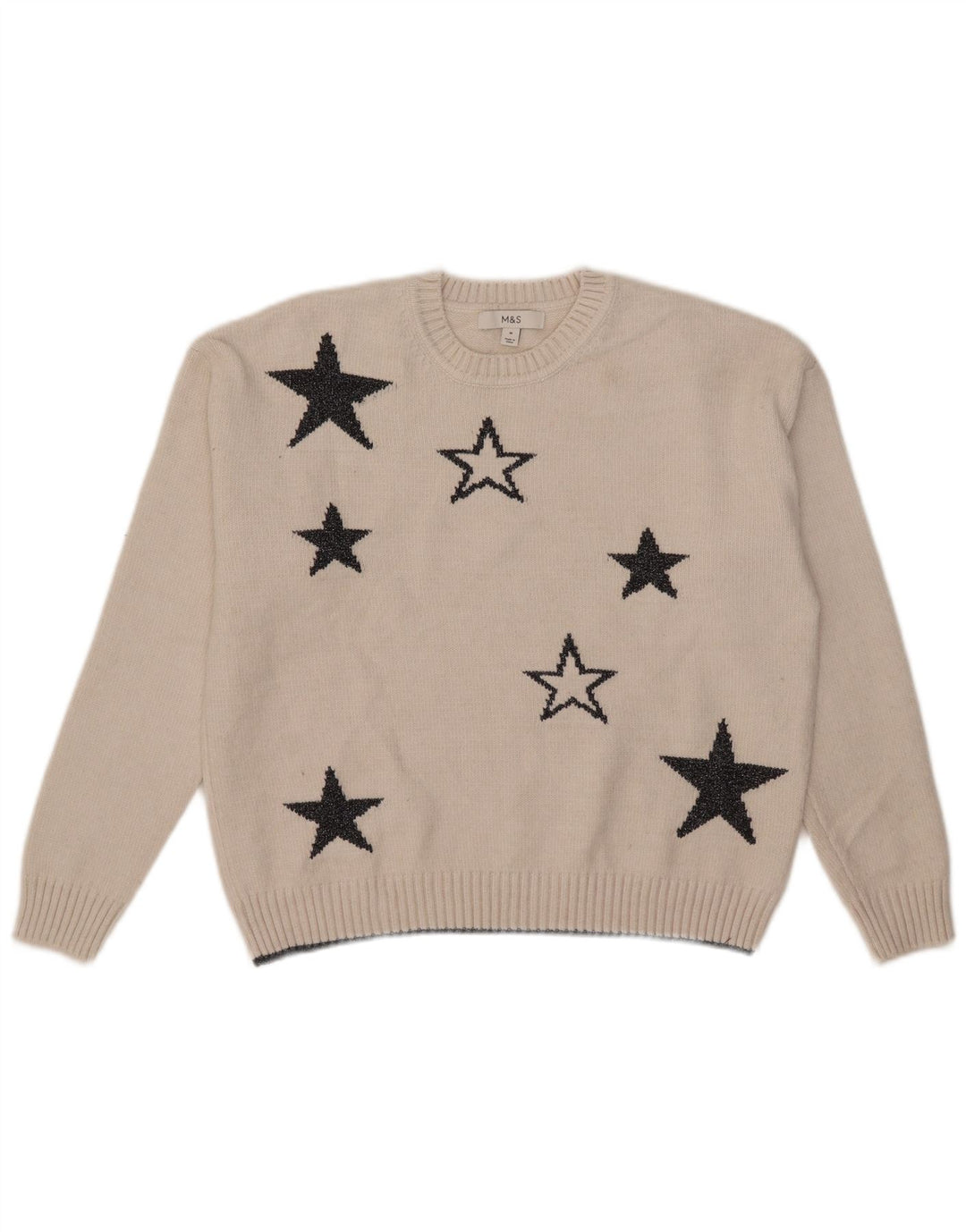 Suéter feminino Marks & Spencer com gola redonda UK 14 médio off white