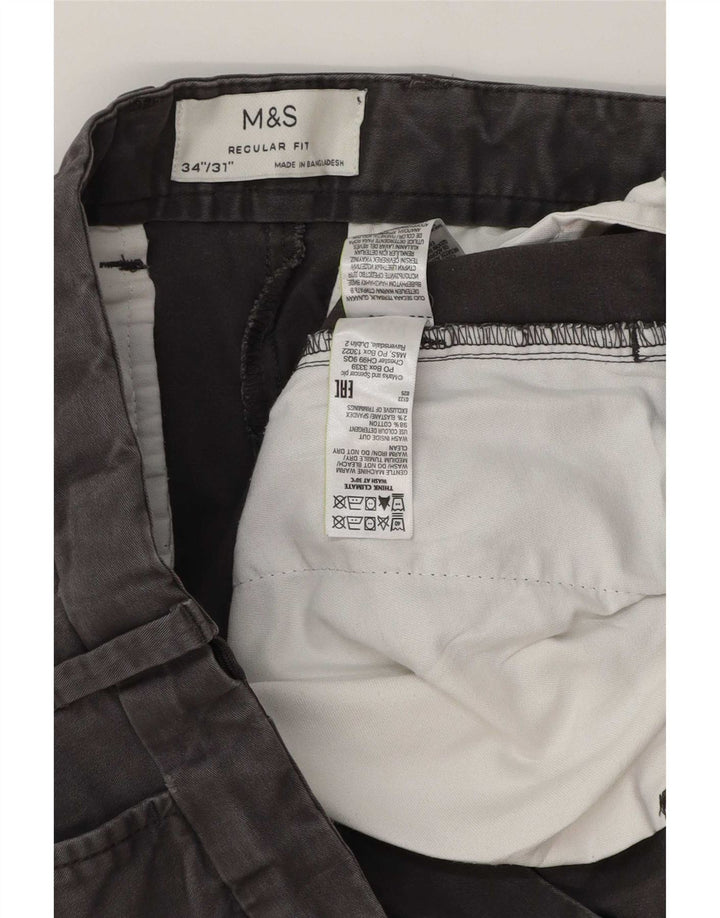 Calça Chino Masculina Marks & Spencer Regular Fit W34 L30 Algodão Cinza