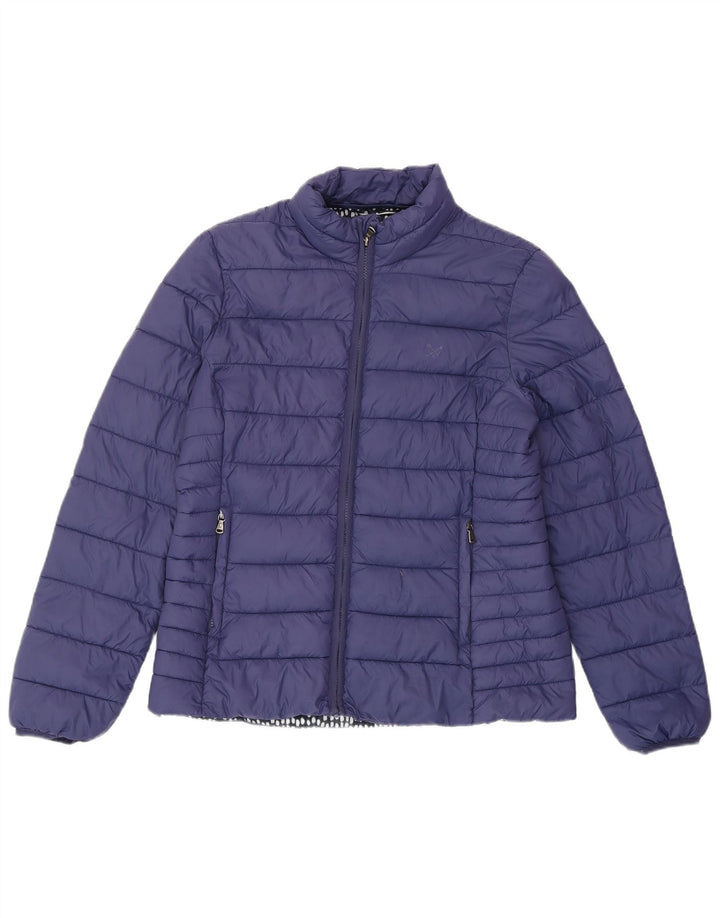 CREW CLOTHING Jaqueta acolchoada feminina Reino Unido 14 grande azul marinho nylon