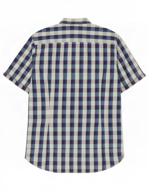 Camisa masculina de manga curta Ted Baker tamanho 4 grande algodão guingão azul