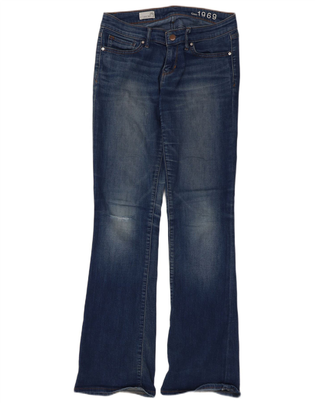 Gap feminino sexy desgastado bootcut jeans W26 L31 algodão azul