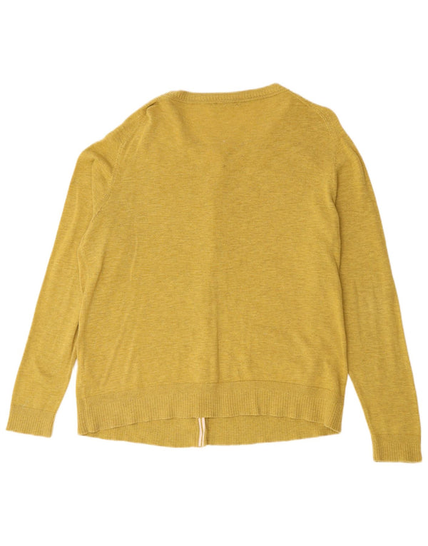 Suéter cardigã feminino White Stuff Reino Unido 16 grande algodão manchado amarelo