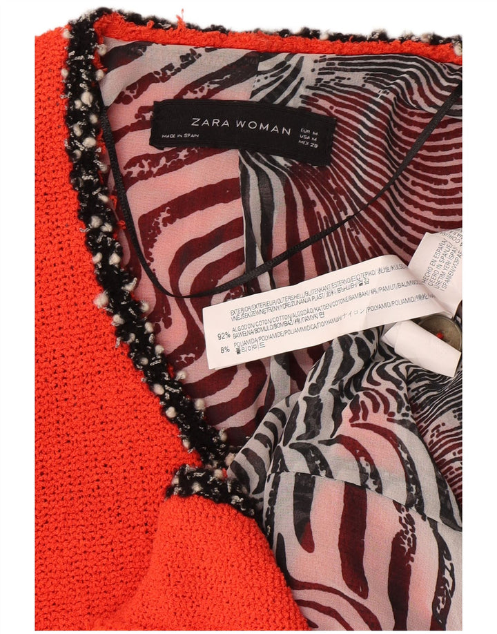 Jaqueta blazer feminina Zara tricotada com 4 botões Reino Unido 12 algodão laranja médio