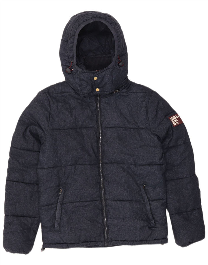 Jaqueta acolchoada com capuz masculina Superdry UK 40 grande poliéster azul marinho