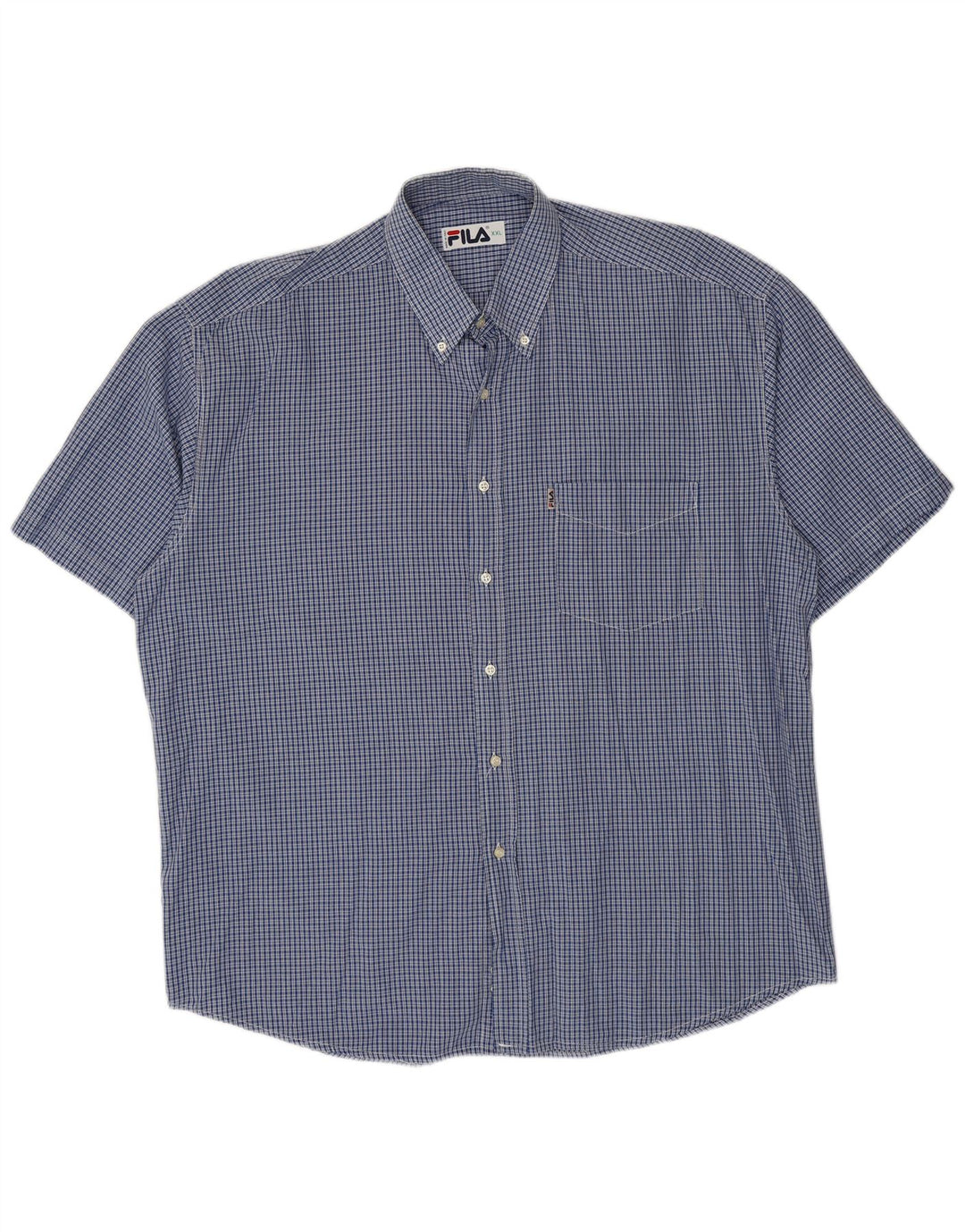 Fila Camisa masculina de manga curta 2XL algodão xadrez azul