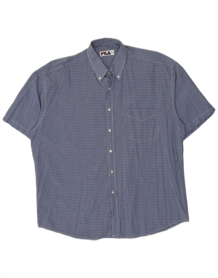 Fila Camisa masculina de manga curta 2XL algodão xadrez azul