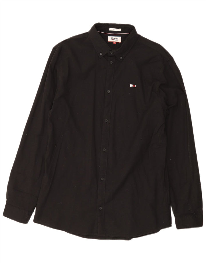 Camisa masculina Tommy Hilfiger Slim Fit grande algodão preto