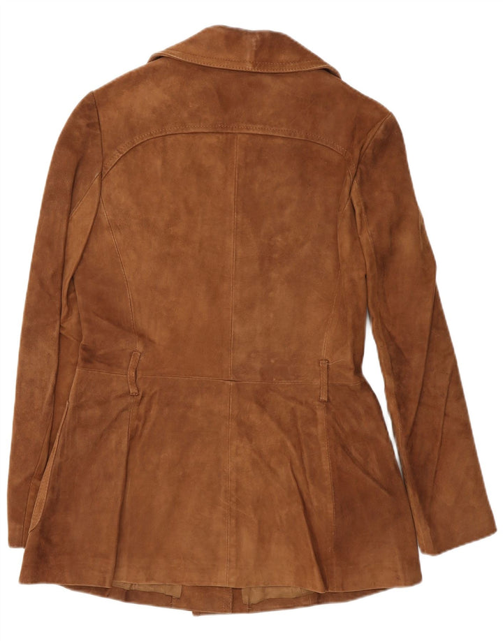 Jaqueta blazer feminina vintage de camurça com 3 botões IT 46 couro marrom grande