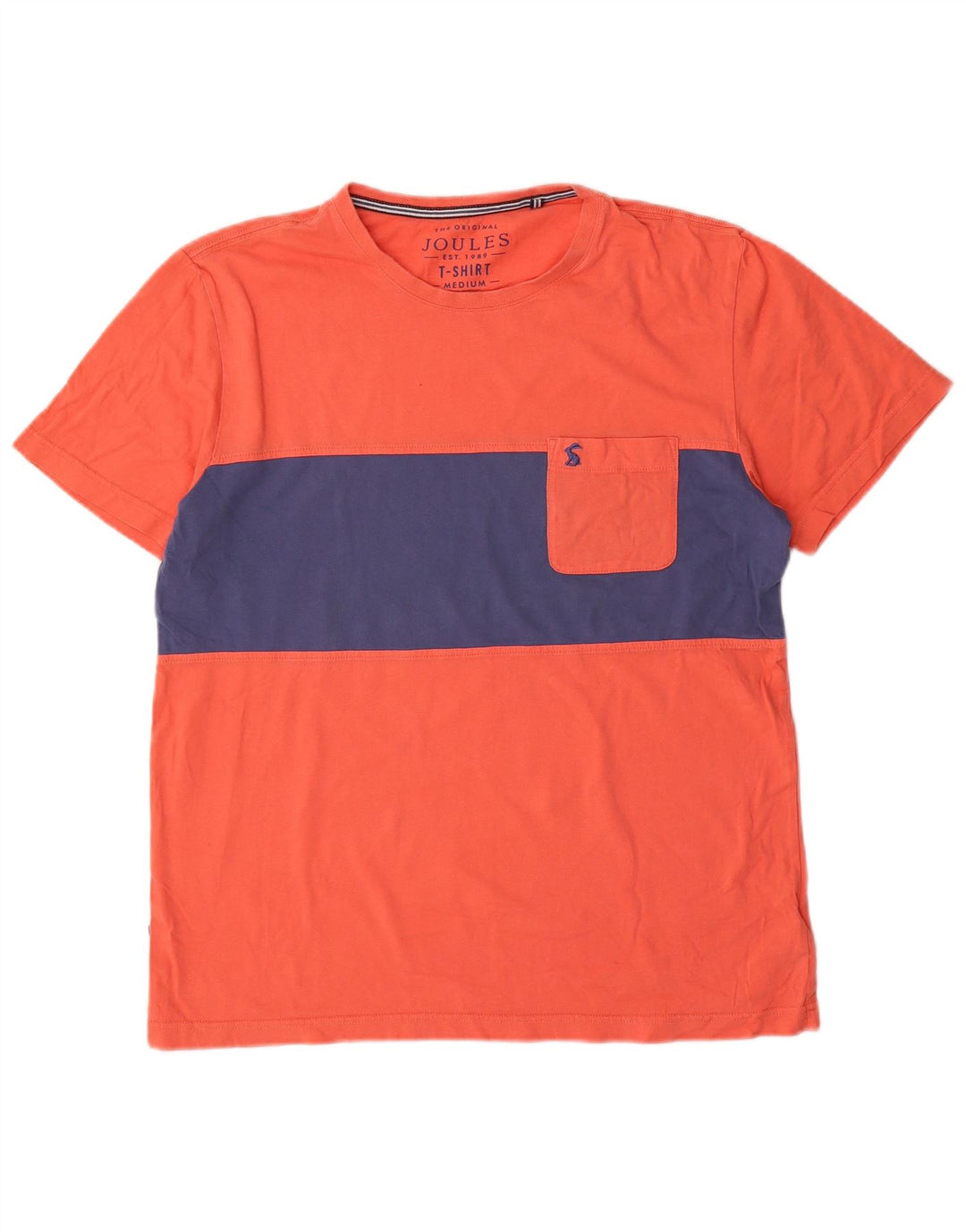 Camiseta masculina Joules Top médio laranja colorblock algodão