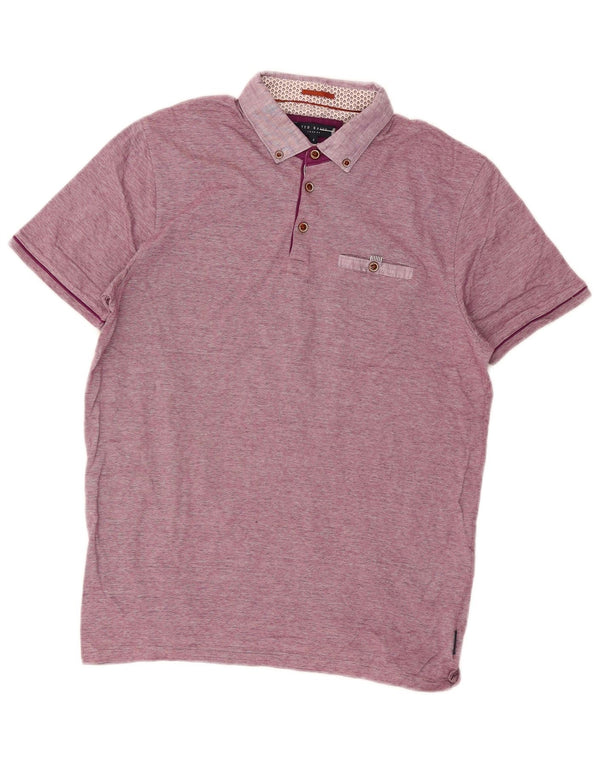 Camisa polo masculina Ted Baker tamanho 4 grande algodão listrado roxo