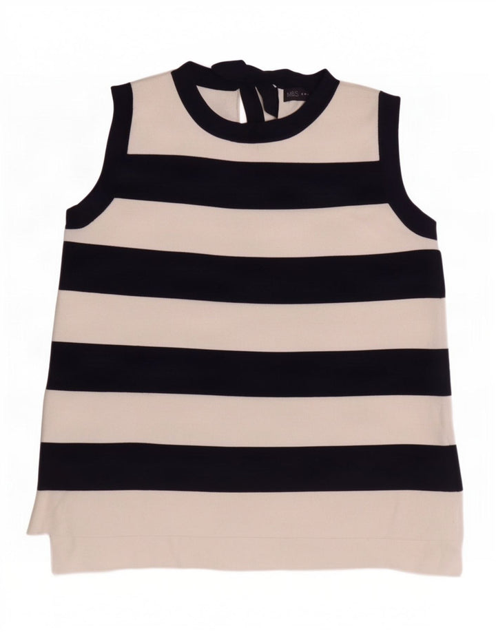 Colete feminino Marks & Spencer UK 12 poliamida listrada azul marinho médio