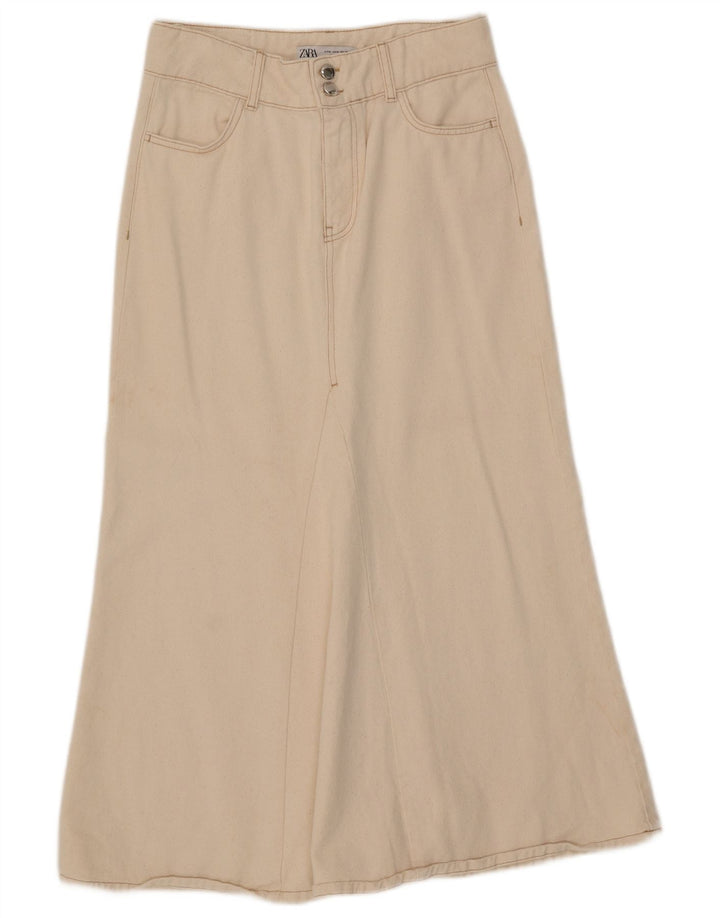 Saia midi feminina Zara médio W29 algodão bege