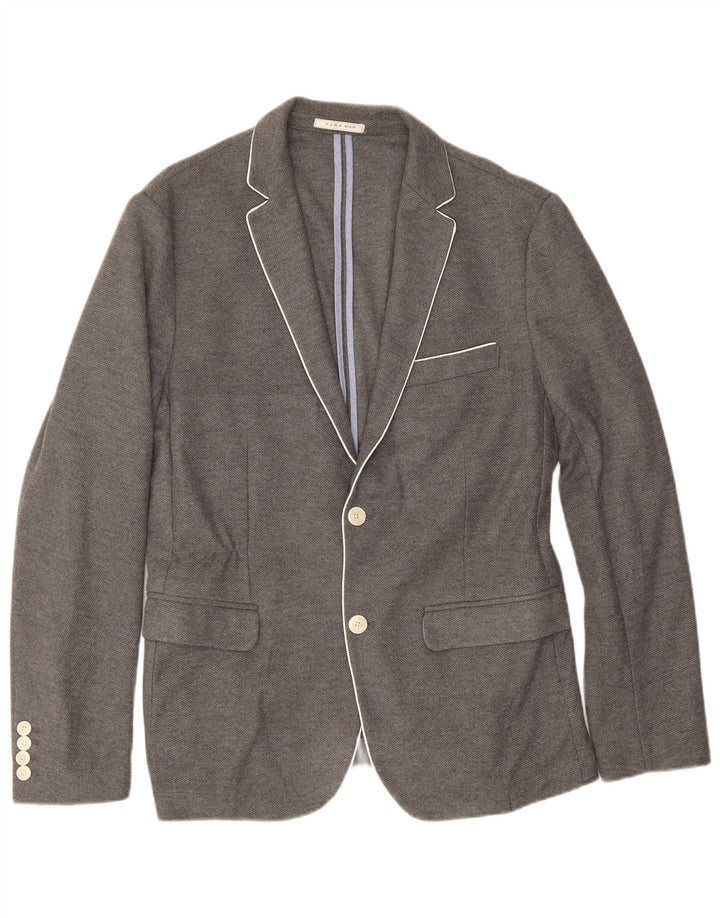 Jaqueta blazer masculina Zara com 2 botões EU 52 grande algodão cinza